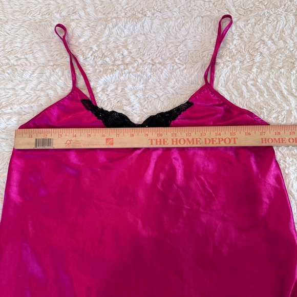 Apostrophe Pink Satin Slip Dress with Black Beaded Lace – Y2K Spaghetti Strap - Picture 3 of 7
